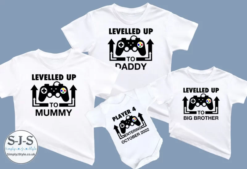 Levelled Up Baby Announcement T-shirts