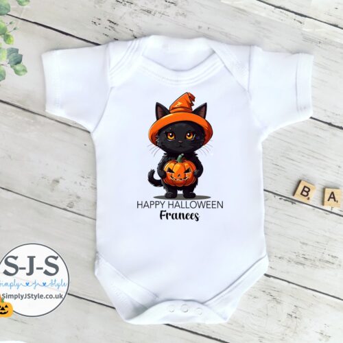 Personalised Happy Halloween Cat Baby Outfit Vest