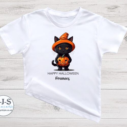 Personalised Happy Halloween Cat Kids t-shirt