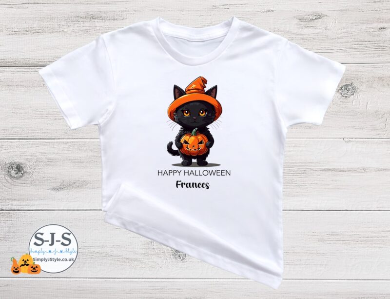 Personalised Happy Halloween Cat Kids t-shirt