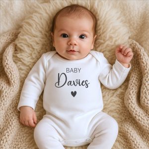 Personalised Baby Bodysuit or Sleepsuit – "Baby [Surname]" – Custom Newborn Outfit